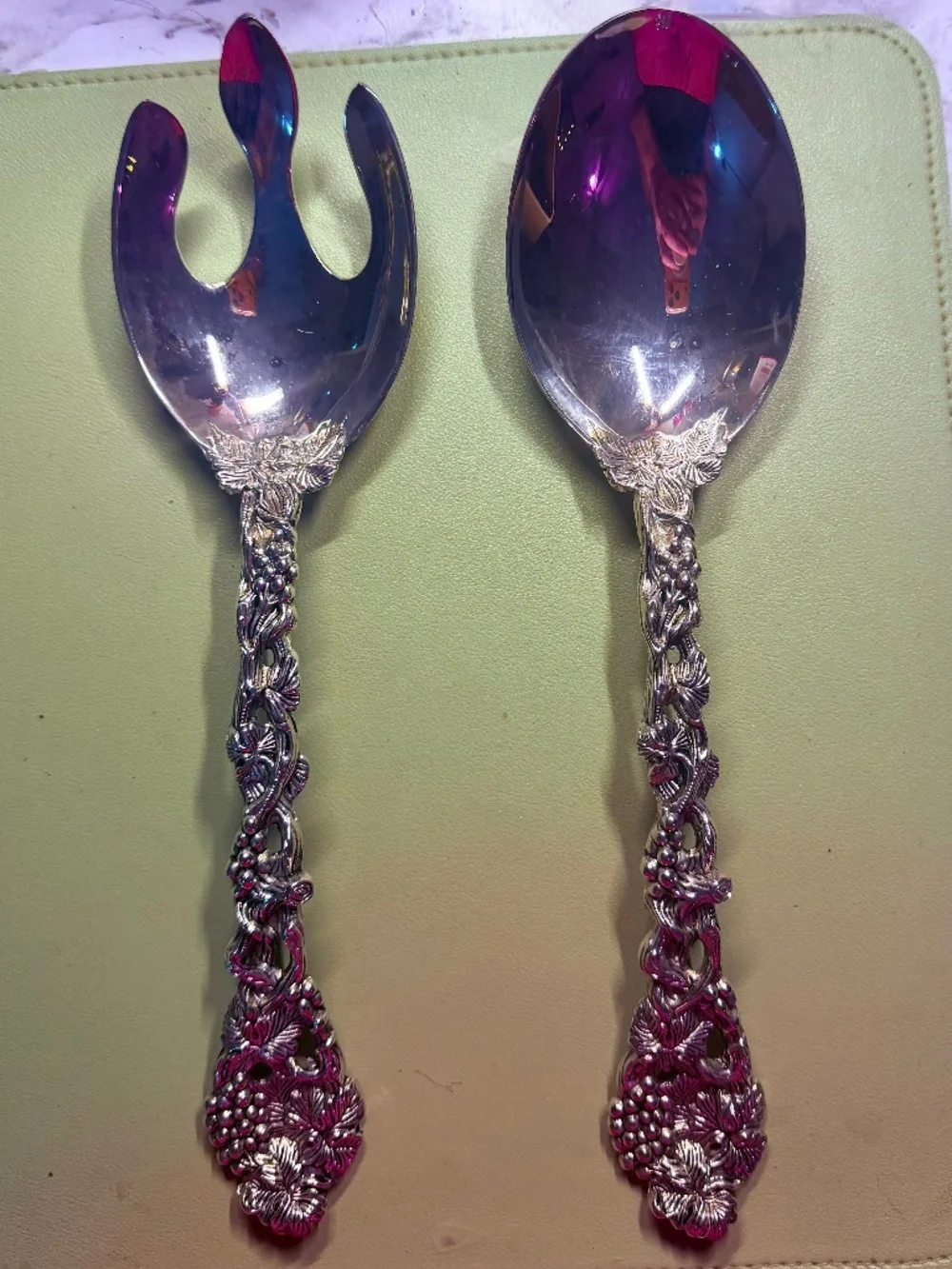 Vintage Godinger Silver Plated Salad Serving Spoon & Fork Heavy 1990s